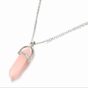 Hexagonal Quartz Light Pink Pendant Necklace